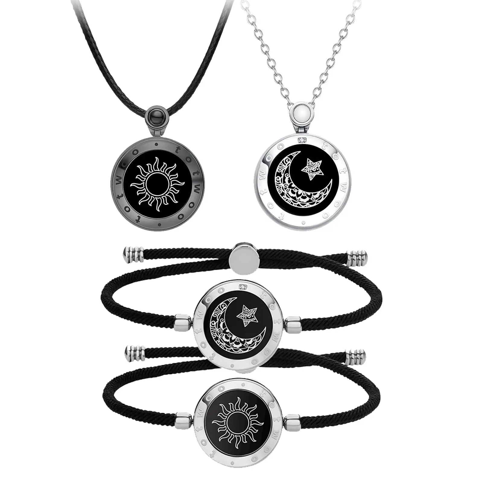 TOTWOO Long Distance Relationship Gift for Couple, Long Distance Touch Bracelets and Necklaces Jewelry Set ,Vibration & Light Up