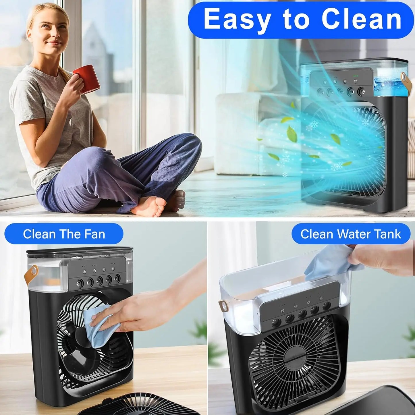 Portable Humidifier Air Conditioner Fan Household Hydrocooling Water Mist Cooler Portable Air Adjustment for Office 3 Speed Fan