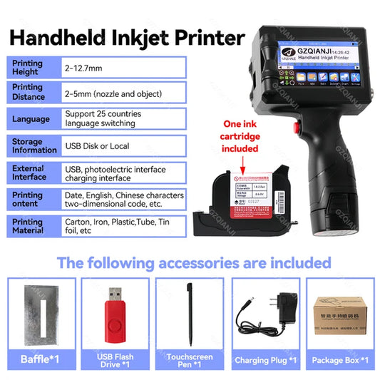 12.7Mm Image Picture QR Code Serial Number Portable Online Printer Handheld Thermal Inkjet TIJ Maker Machine with Ink Cartridge