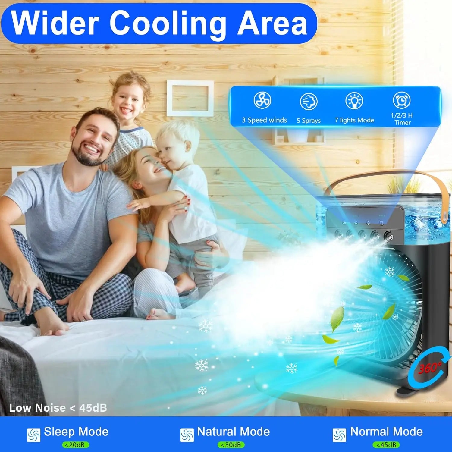 Portable Humidifier Air Conditioner Fan Household Hydrocooling Water Mist Cooler Portable Air Adjustment for Office 3 Speed Fan