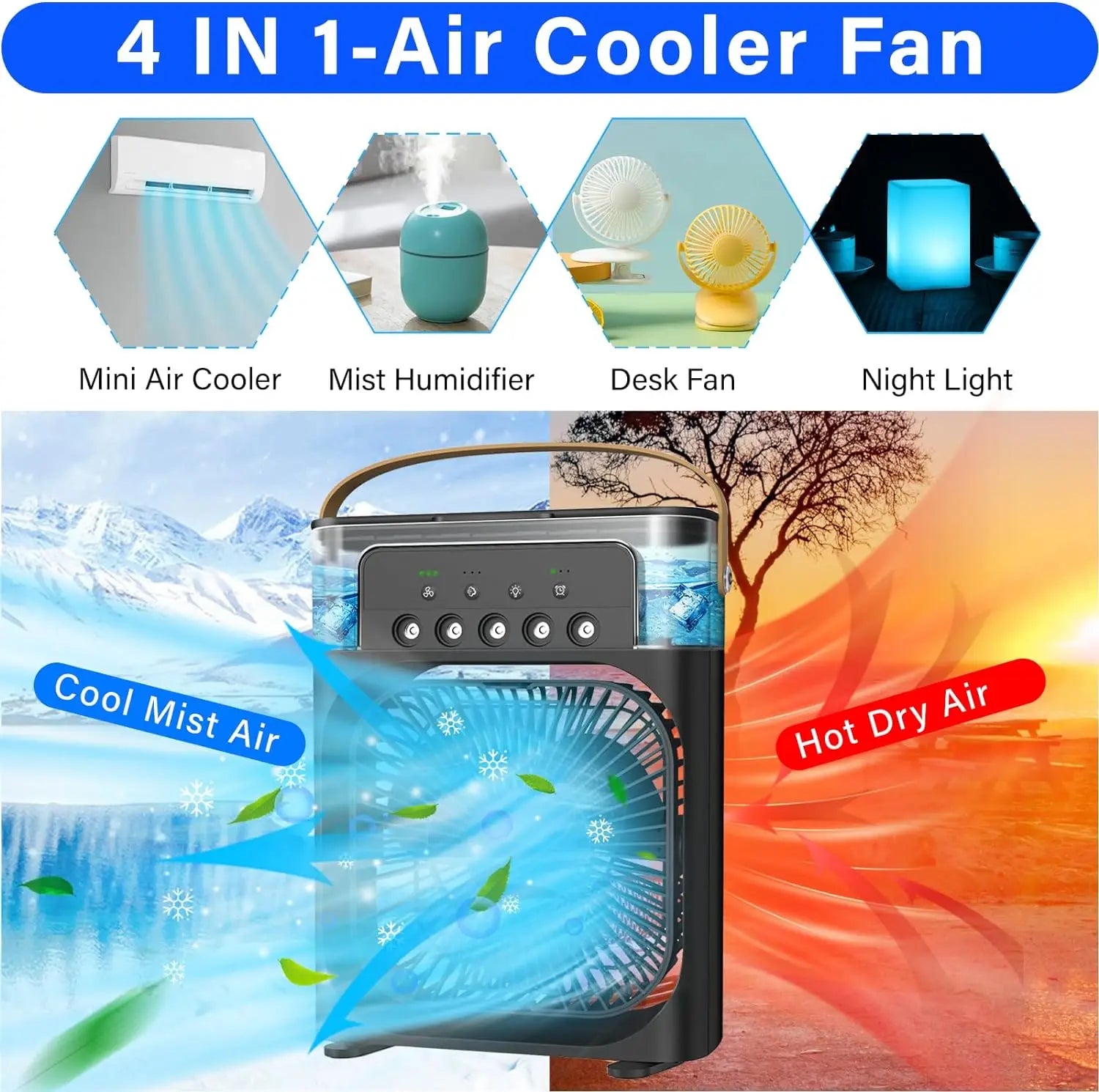 Portable Humidifier Air Conditioner Fan Household Hydrocooling Water Mist Cooler Portable Air Adjustment for Office 3 Speed Fan