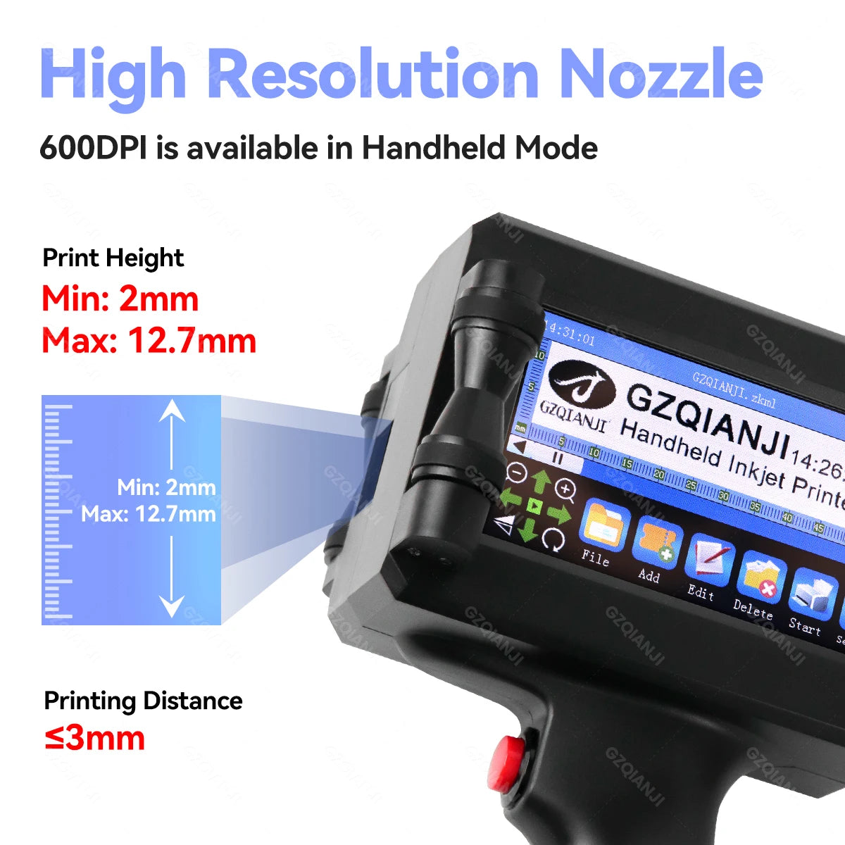 12.7Mm Image Picture QR Code Serial Number Portable Online Printer Handheld Thermal Inkjet TIJ Maker Machine with Ink Cartridge